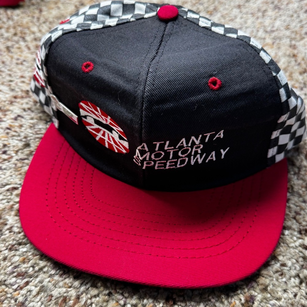 Vintage Atlanta Motor Speedway Snapback Hat SKM Black Red Checkered Racing USA